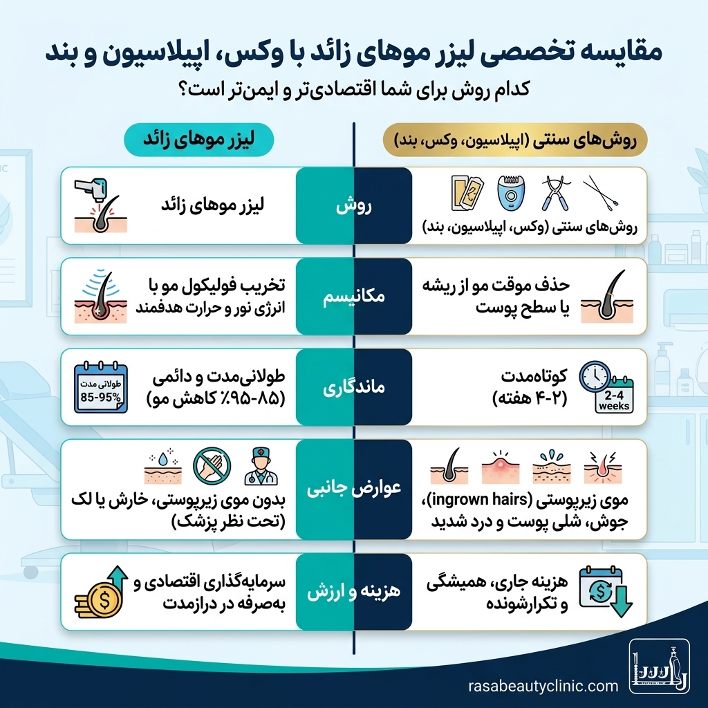 تفاوت لیزر موهای زائد با اپیلاسیون